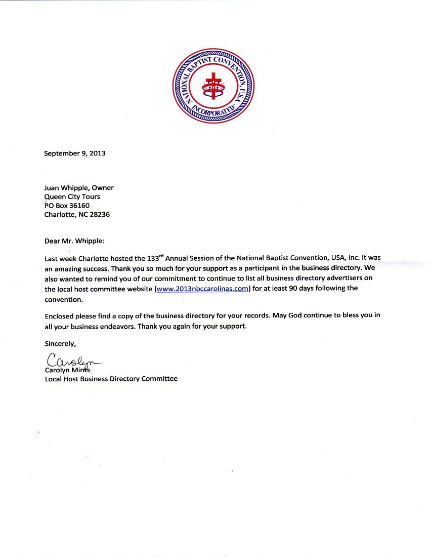 National Baptist Convention 2013 Letter